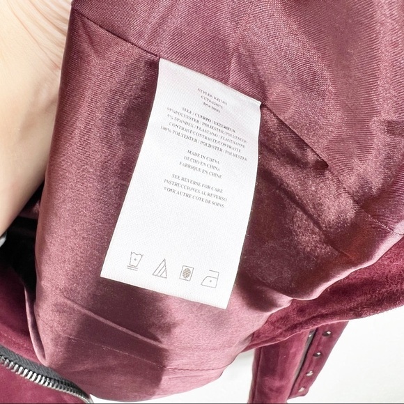 KUT Eveline Vegan Suede Moto Jacket Raisin Maroon Zip XS NWT - Picture 8 of 8